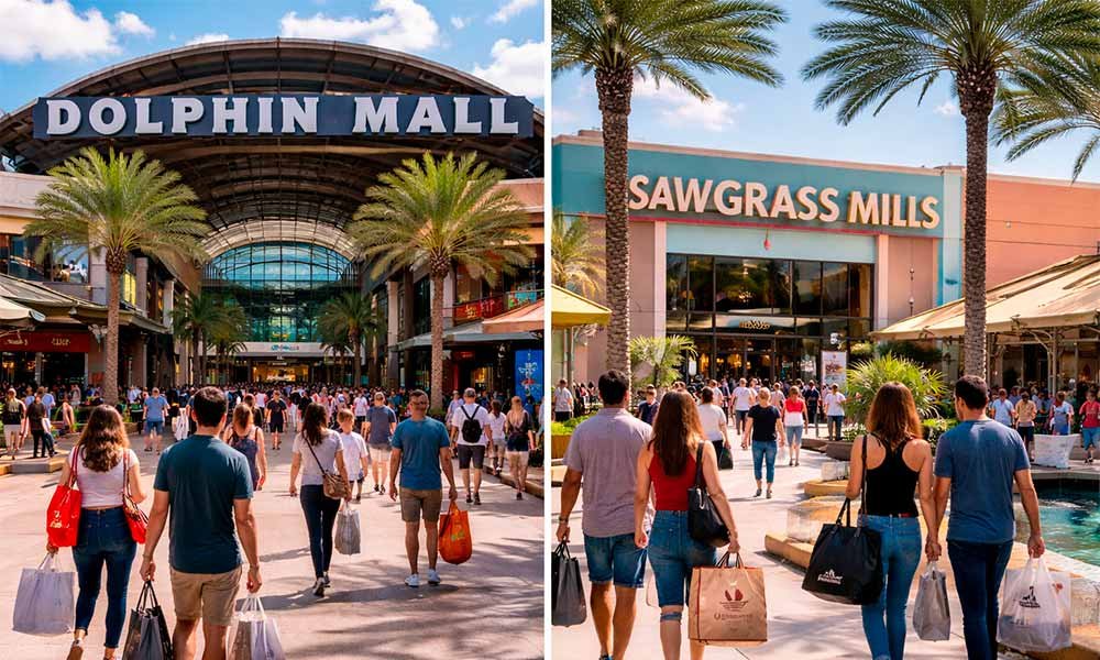 Dolphin Mall vs Sawgrass Mills shopping comparison in Miami