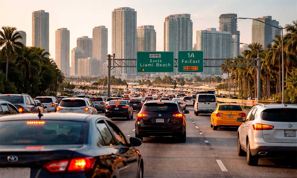Miami rush hour traffic affecting travel time