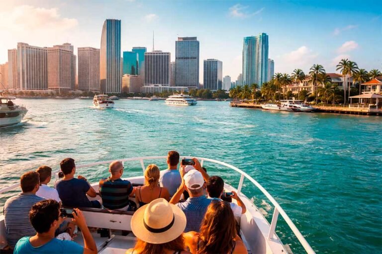 Miami boat tour experience in Biscayne Bay skyline view