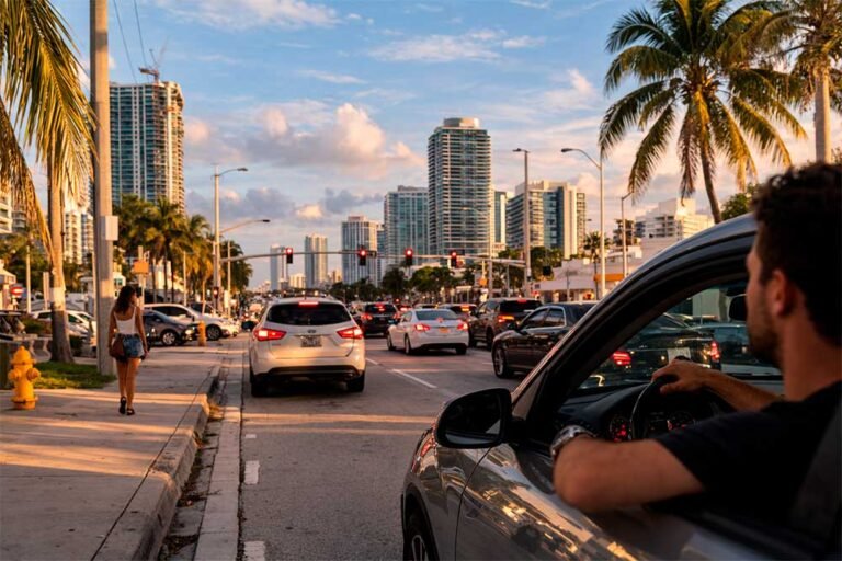 Miami traffic showing the city’s car-dependent lifestyle