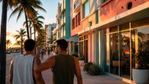 Art Deco streetscape in Miami Beach representing the real gay and LGBTQ+ travel experience beyond the tourist brochure.